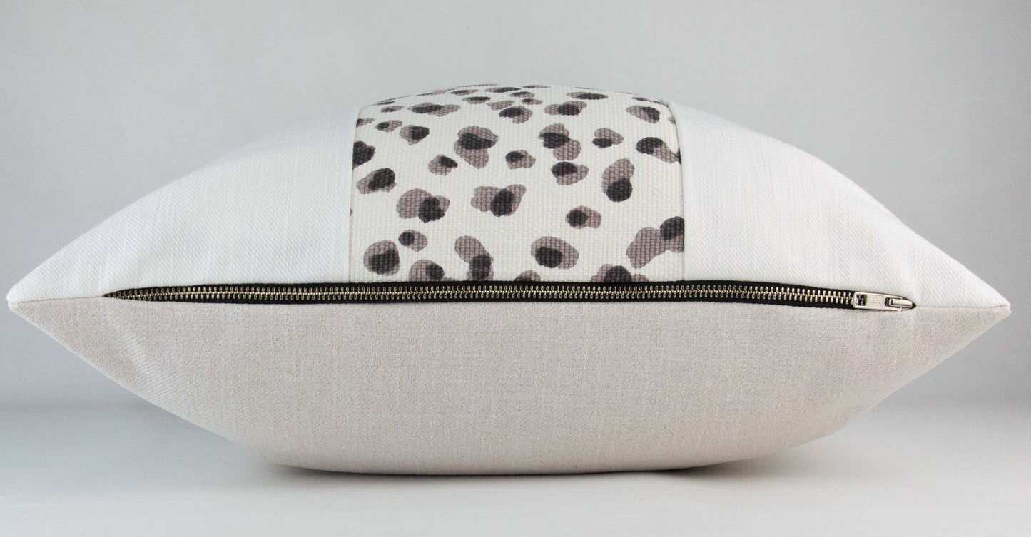 White & Leopard Color Block Stripe Pillow Cover, 20x20"