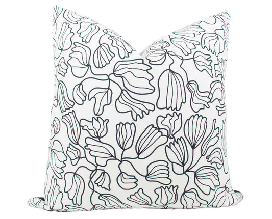 Black & White Modern Floral Pillow Cover, 20x20"