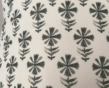 Grey Modern Block Print Floral Pillow Cover
