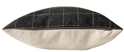 Charcoal Grey & Cream Check Pillow Cover, 20x20"