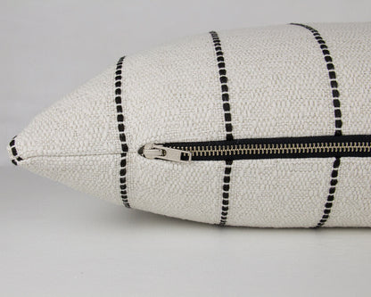Cream & Black Striped Textured Pillow Cover