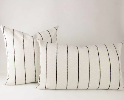 Cream & Black Striped Textured Pillow Cover, lumbar