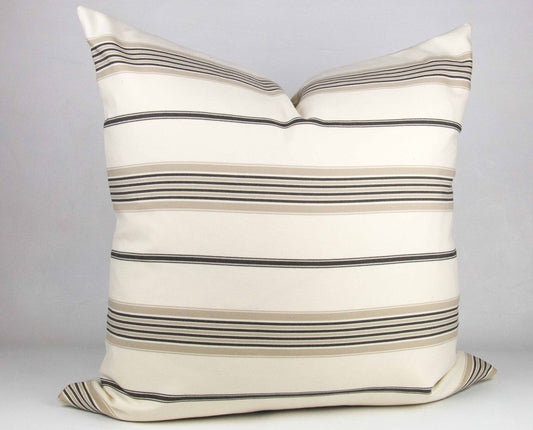 Cream, Beige & Black Striped Pillow Cover, 22x22" last one!