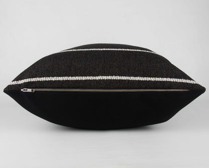 Black & White Rustic Stripe Pillow Metal Zipper