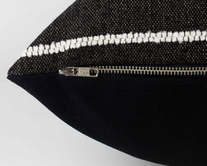 Black & White Rustic Stripe Pillow, zipper detail