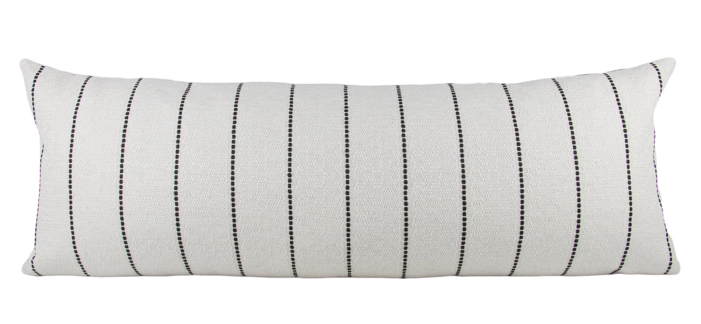 Cream & Black Striped Long Lumbar Pillow Cover with Black Back, 14x36"