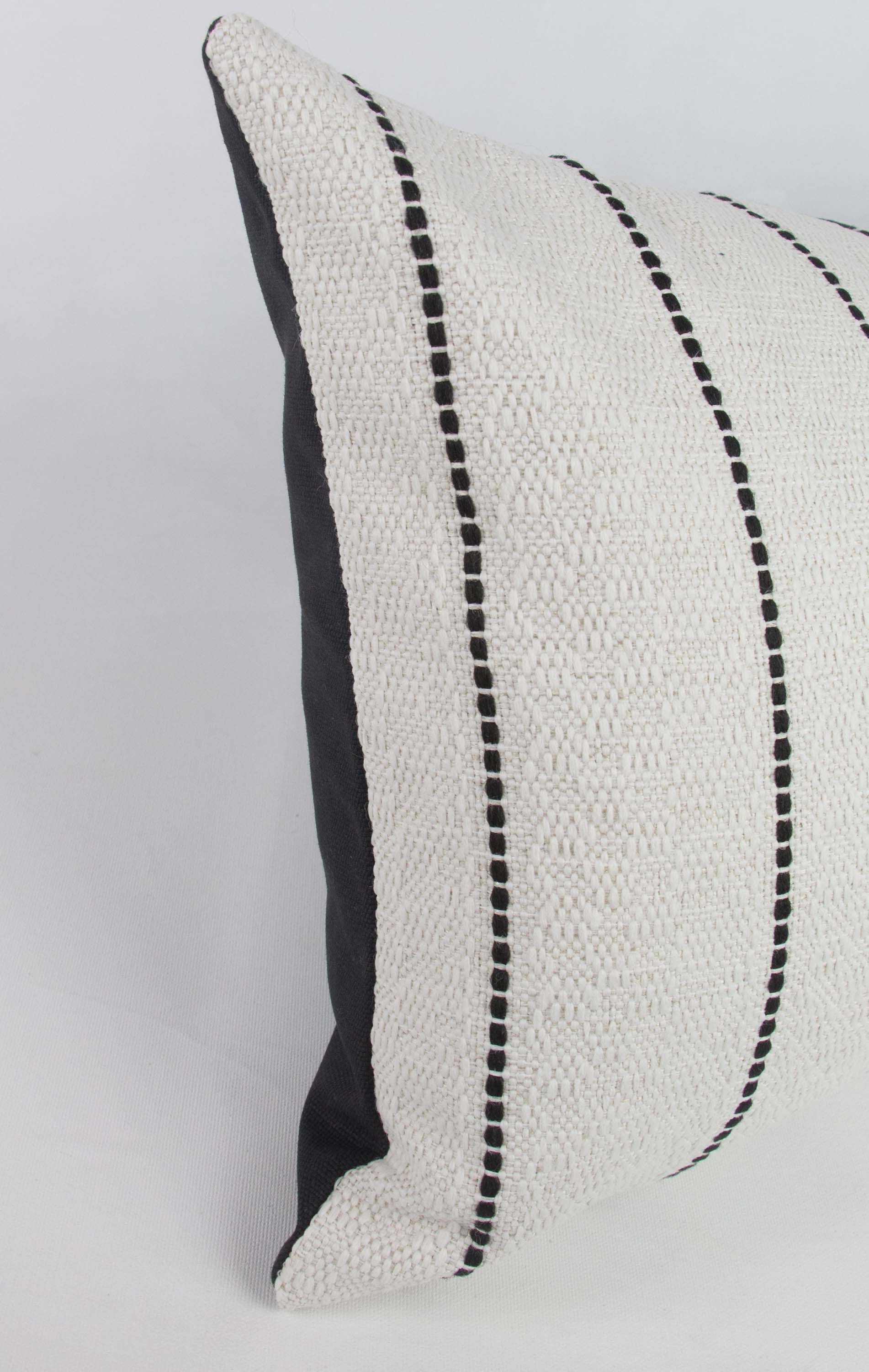 Cream Black Striped Long Lumbar Pillow Cover with Black Back