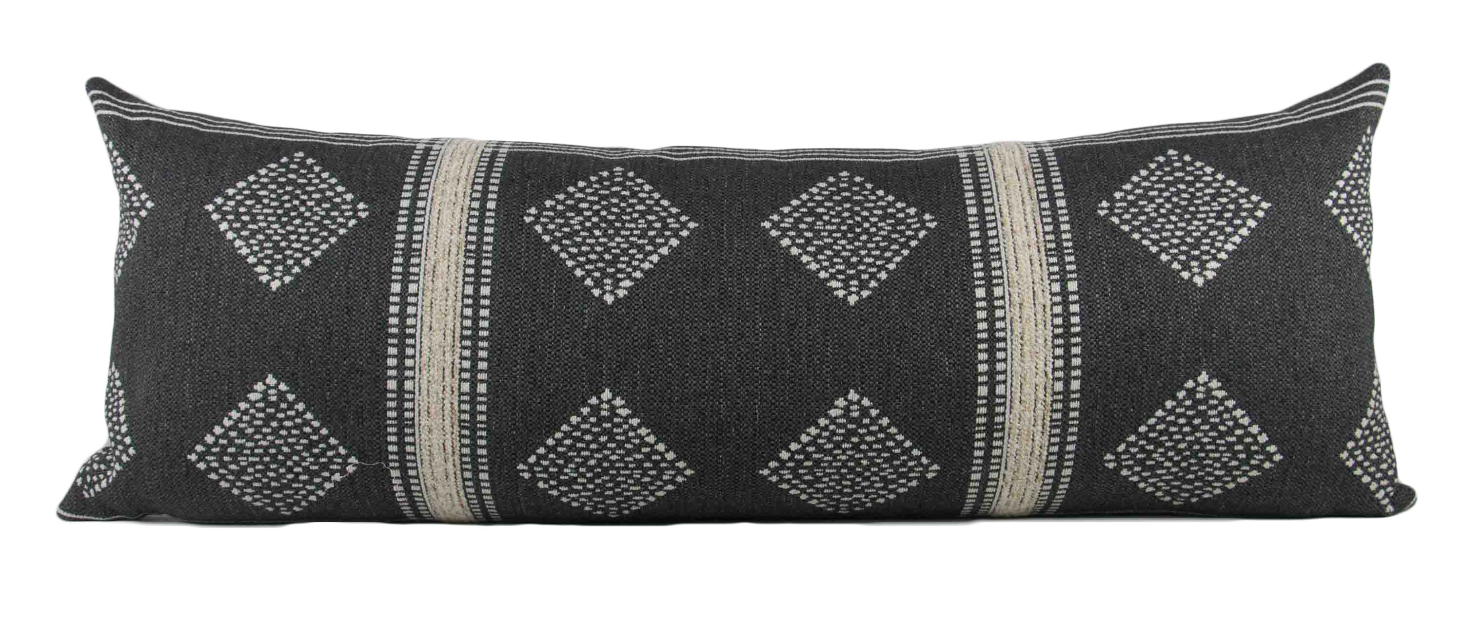 Charcoal Grey Cream Tribal Pillow Cover 14x36 long lumbar Kelly Modern