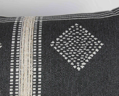Charcoal Grey & Cream Tribal Pillow Cover, lumbar