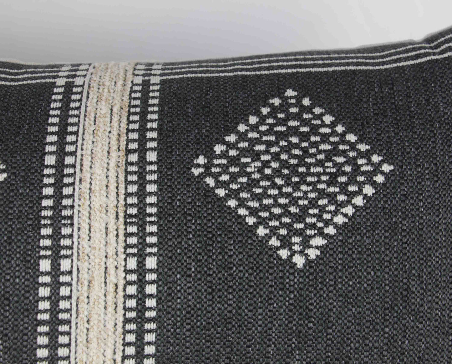 Charcoal Grey & Cream Tribal Pillow Cover, 14x36" long lumbar