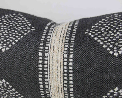 Charcoal Grey & Cream Tribal Pillow Cover 20x20", one stripe