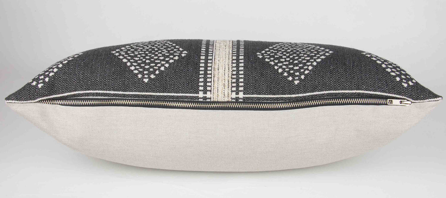 Charcoal Grey & Cream Tribal Pillow Cover, lumbar