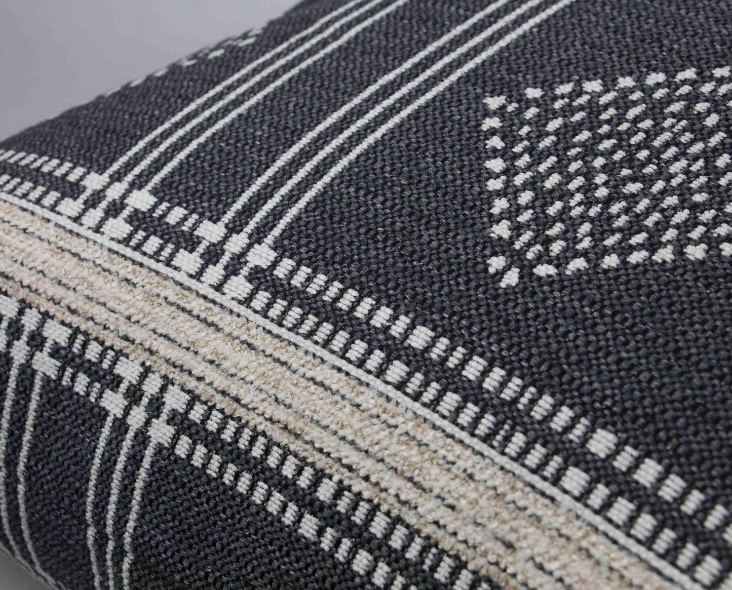 Charcoal Grey & Cream Tribal Pillow Cover 20x20", two stripes