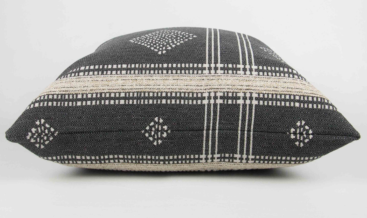 Charcoal Grey & Cream Tribal Pillow Cover 20x20", two stripes
